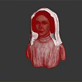 Realistic Female Bust Wearing White Robe And Hood Against Dark Background