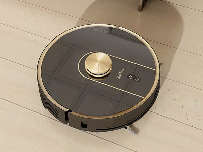Smart Robot Vacuum Cleaner With Golden Accents For Wooden Floor Cleaning 3d model