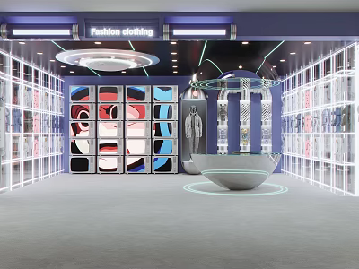 Modern Fashion Clothing Specialty Store With Glass Display Shelves And Stylish Lighting Interior Design 3d model
