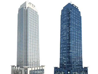 Modern Two White And Blue High Rise Office Buildings With Glass Exteriors 3d model