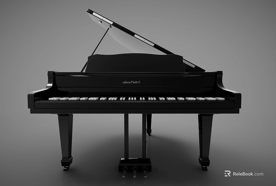 Schimmel Black Grand Piano With White Keys Wooden Legs And Pedals 3d model 