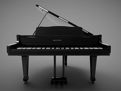 Schimmel Black Grand Piano With White Keys Wooden Legs And Pedals 3d model