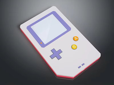 Vintage Handheld Game Console with White Body Purple Frame Cross Pad and Yellow Buttons 3d model