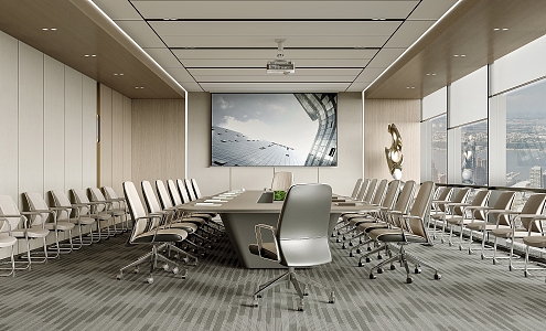 Conference Room Conference Table Office Chair Projection Curtain 3d model