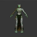 Half Human Cat Creature Character With White Head Spotted Body And Tribal Skirt Outfit