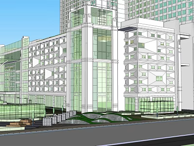 Modern High Rise Residential Building With Glass Curtain Walls And Landscaped Areas 3d model