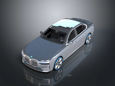 Silver Gray Luxury Sedan With White Roof Blue Accent Wheels And Modern Design 3d model