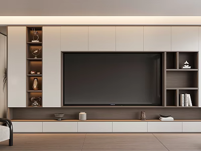 Modern TV Cabinet Design With Open Shelves Storage Cabinets Decorative Items And Books 3d model