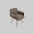 Modern Beige Upholstered Accent Chair With Walnut Wooden Armrests And Black Metal Legs