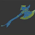 Ornate Decorative Axe With Red Wrapped Handle And Intricate Metal Carvings