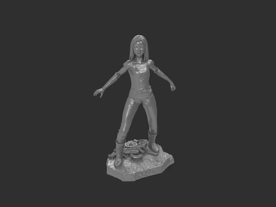Game Movie Female Character 3D Sculpture With Standing Pose And Detailed Base 3d model