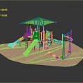 Colorful Playground Structure With Green Canopy Slides Climbing Frames And Sand Area