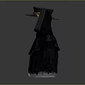 Wide Brimmed Gray Hat And Fringed Cloak With Stitched Fabric Design