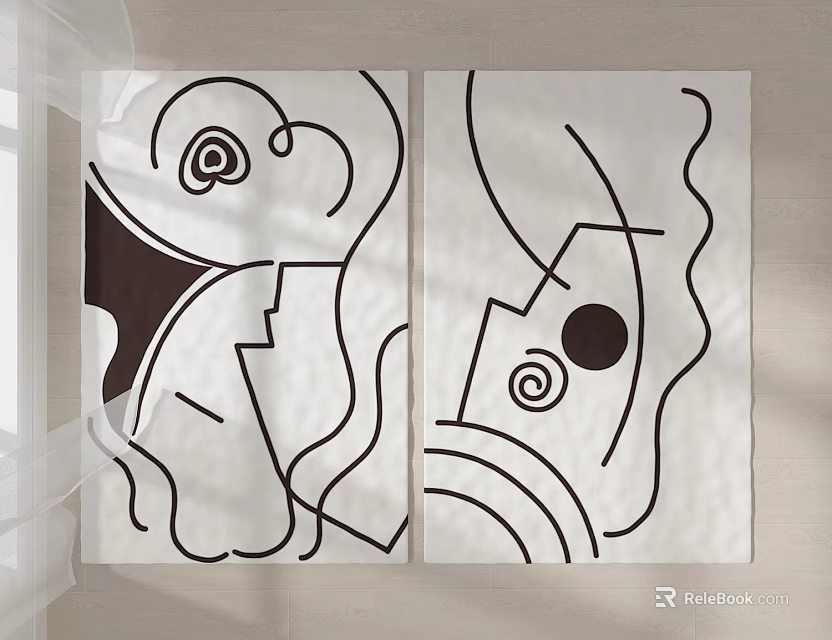 Abstract Black Line Patterns on Modern Square Rugs for Home Decoration 3d model