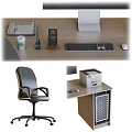 Modern Office Desk With Monitor Printer Keyboard Mouse Phone Drawers And Office Chair