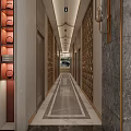 Luxurious Modern Restaurant Lobby With Reception Counter Wine Rack Marble Floor And Green Plants