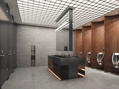 Modern Other Restroom Interior With Gray Walls Wooden Partitions Urinals 3d model