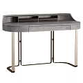 Modern Gray Desk With Sleek Metal Legs And Drawer Storage Design