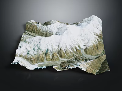 3D Terrain Model Featuring Snow Capped Mountains Winding River And Valleys 3d model