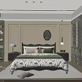 Elegant Bedroom Interior With Floral Bedspread Green Chair Paneled Walls And Window Blinds