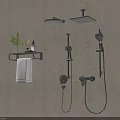 Modern Black Shower System With Rainfall Head Handheld Sprayer And Towel Shelf