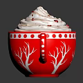 Red Cup With White Polka Dots And Branch Design Whipped Cream Topping Red Sprinkles Drink