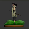 3D Fantasy Character In Traditional Outfit Standing On Green Grass With Orange Base