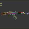 AK Rifle With Wooden Stock Handguard And Metal Barrel On Gray Reflective Background