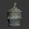 Ancient Bronze Sculptural Vessel with Ornate Patterns Handle and Lid Design 3d model