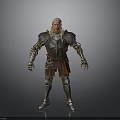 Standing Warrior Character in Silver Armor with Golden Accents Brown Tunic