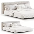 Minimalist Beige Double Bed With Soft Linen Mattress And Decorative Pillows