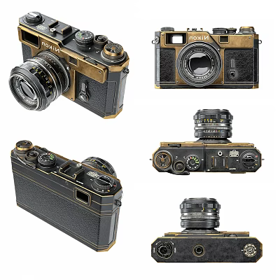 Vintage Fujifilm Digital Camera Featuring Retro Design Multiple Angles And Gold Black Finish 3d model
