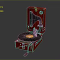 Vintage Red Phonograph with Black Turntable and Yellow Record as Classic Living Accessory