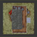 Rustic Shabby Cafe Building With Wooden Balcony Yellow Vintage Van Barrel And Small Table