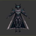 Elaborate Fantasy Warrior Character With Horned Helmet Blue Glowing Accents And Dark Cape