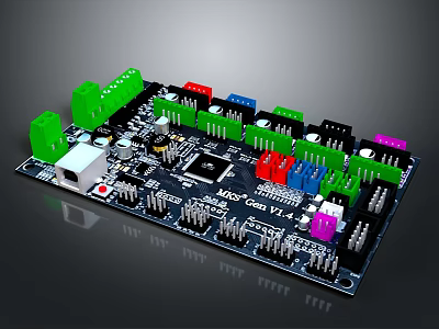 High Quality Computer Circuit Board With Colorful Connectors And Electronic Components 3d model