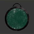 Decorative Circular Green Glass Household Item with Silver Metal Frame and Top Loop