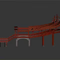 Traditional Red Arched Architectural Structure With Symmetrical Split Curved Design And Pillars