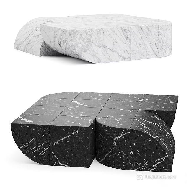 Modern Geometric Coffee Table With White Marble Surface And Black Marble Structure 3d model