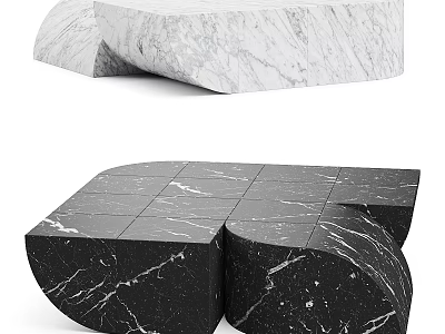 Modern Geometric Coffee Table With White Marble Surface And Black Marble Structure 3d model