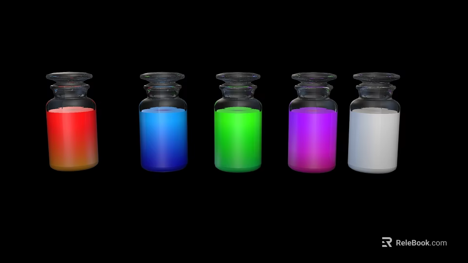 Laboratory Row of Glass Vials Display With Different Colored Liquids 3d model 