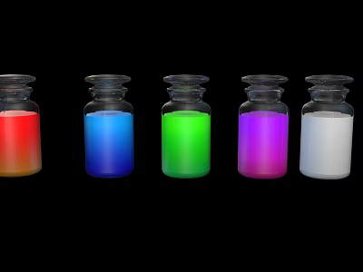 Laboratory Row of Glass Vials Display With Different Colored Liquids 3d model