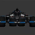 Futuristic Racing Car With Blue Black Color Scheme Multiple Wheels And Red Accents