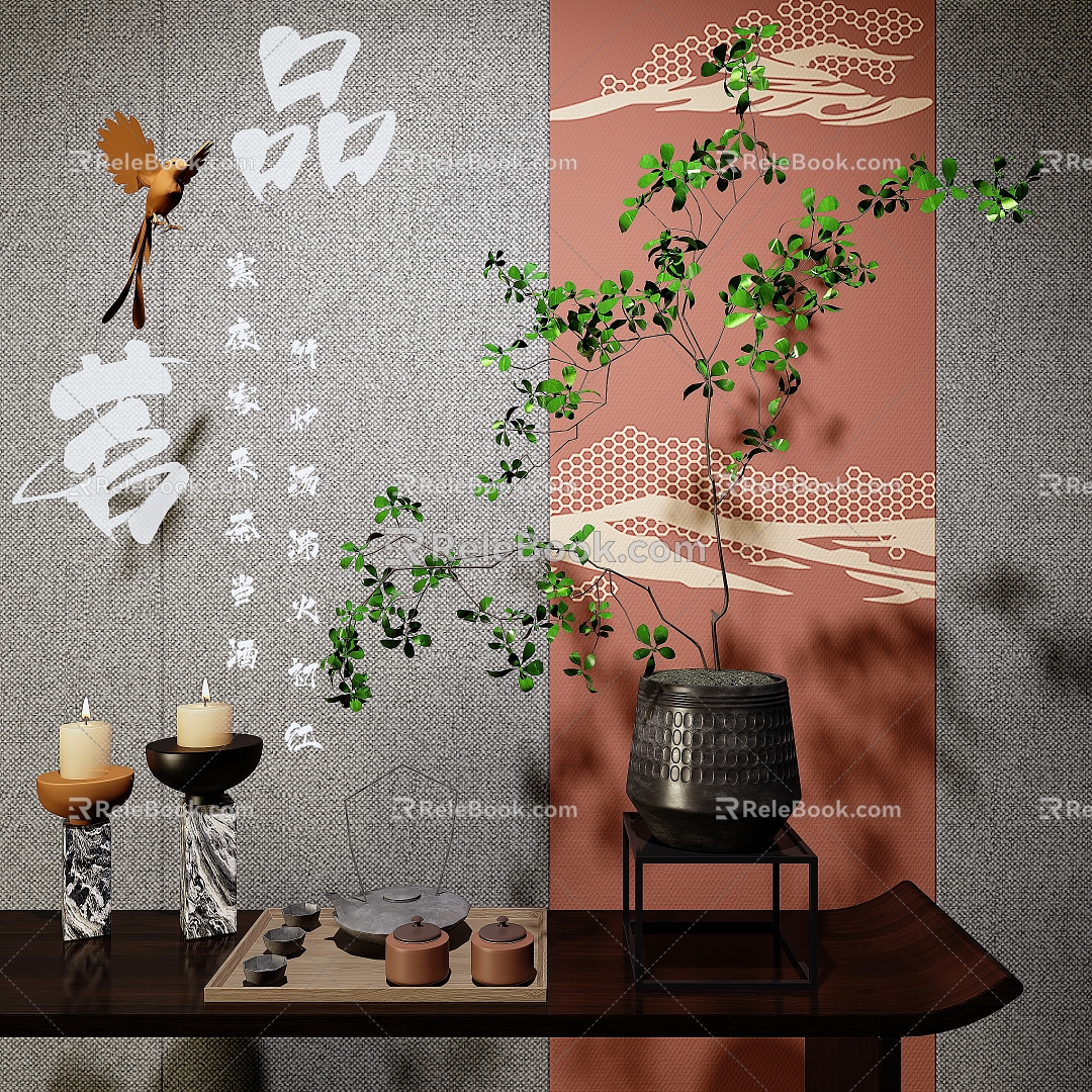 New Chinese-style Plant Ornaments Combination 3d model