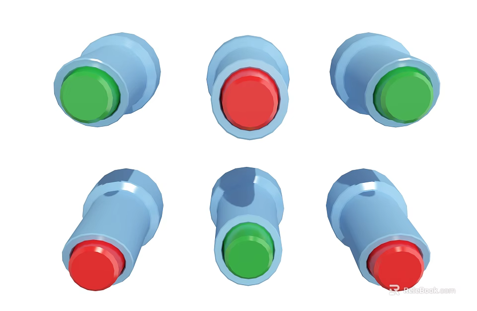 Hardware Tools Push Buttons With Blue Housing Green And Red Heads Arranged In Rows 3d model 