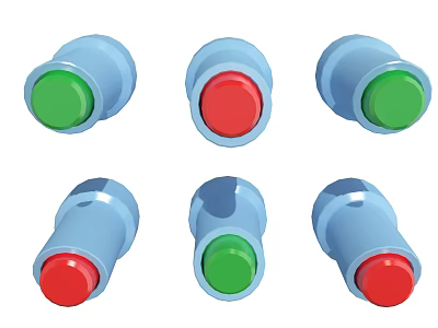 Hardware Tools Push Buttons With Blue Housing Green And Red Heads Arranged In Rows 3d model