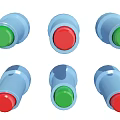 Hardware Tools Push Buttons With Blue Housing Green And Red Heads Arranged In Rows