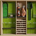 Golf Course Equipment Storage Organizer With Clubs Bags Balls And Green Turf