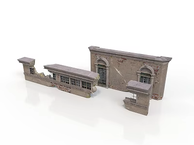 Damaged Architectural Wall Components With Windows And Irregular Shaped Structures 3d model