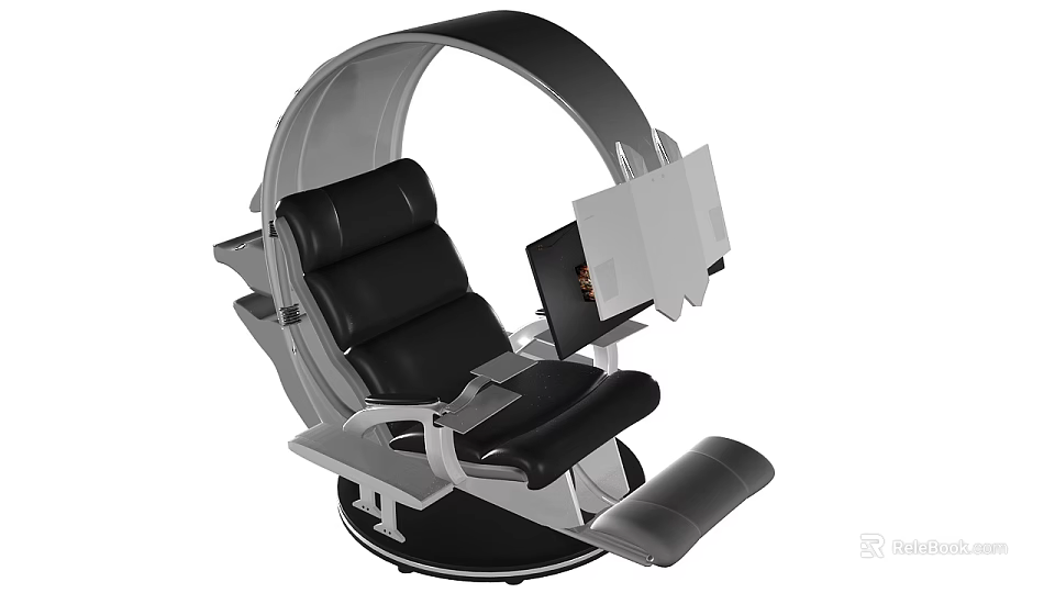 Luxury Car Seat Interior Design With Black Leather Silver Frame And Foldable Table 3d model